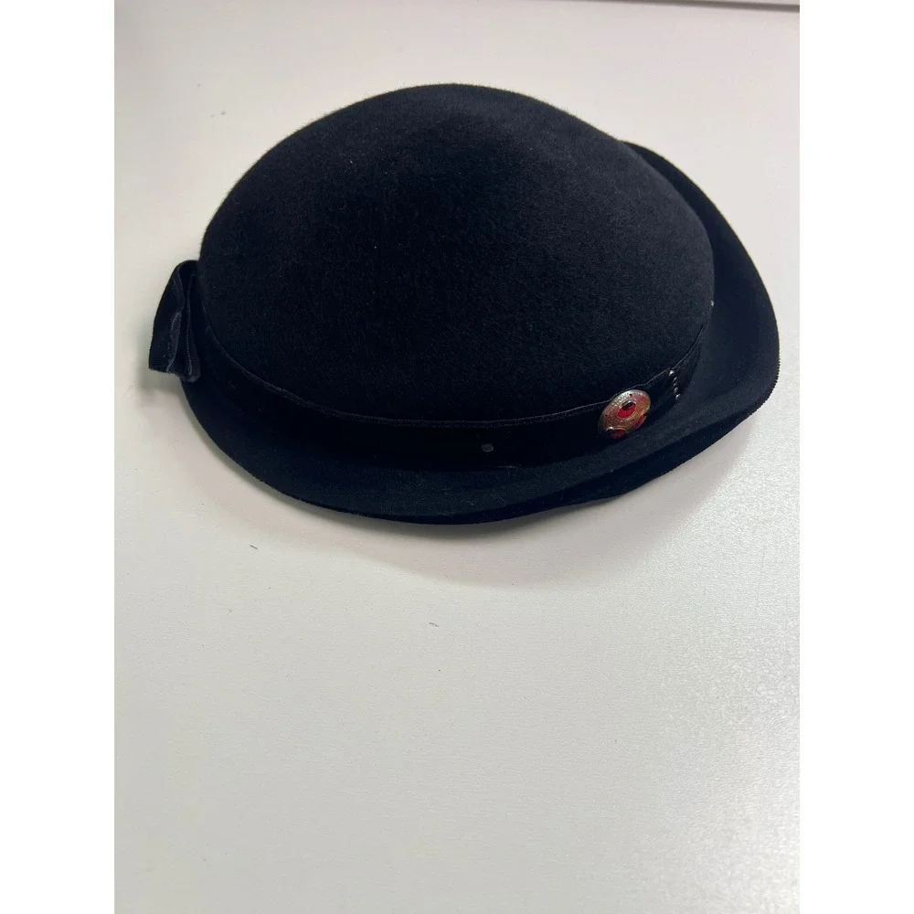 Vintage Merrimac Black Felt Bowler Hat‎ Womens Small Embellished Band